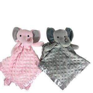 Pro Goleem Pink & Gray Elephant Lovey Security Blanket Soft 16" Lot Of 2